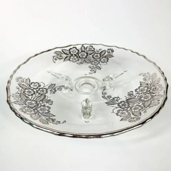 Viking 3-footed  Crystal Clear Lemon Plate Silver Overlay