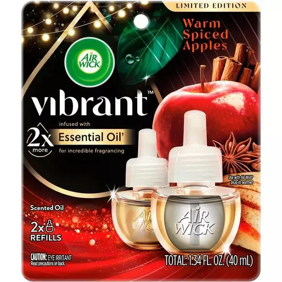 Air Wick Scented Oil Air Freshener Spiced Apples - 1.34 fl oz 2X Refills NEW‎