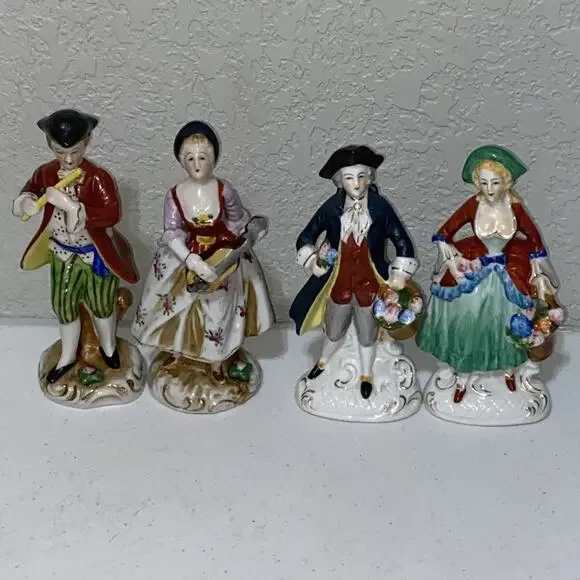 VTG Made In Occupied Japan Musician Courting 2 Couples Colonial Lot Of 4 Figures