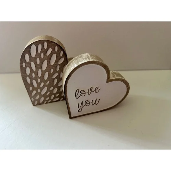 Collins Fresh + Original Wood Heart Blocks‎ Love You Set of 2 Farmhouse Decor