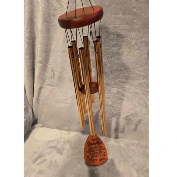 To My Daughter Wind Chime Gold Aluminum Tubes‎ Wood Butterfly Floral Gift Decor