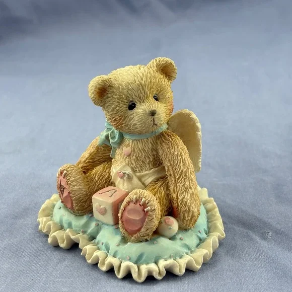 Cherished Teddies Figurine Little Bundle Of Joy Tan Angel Bear Heart Base 1994