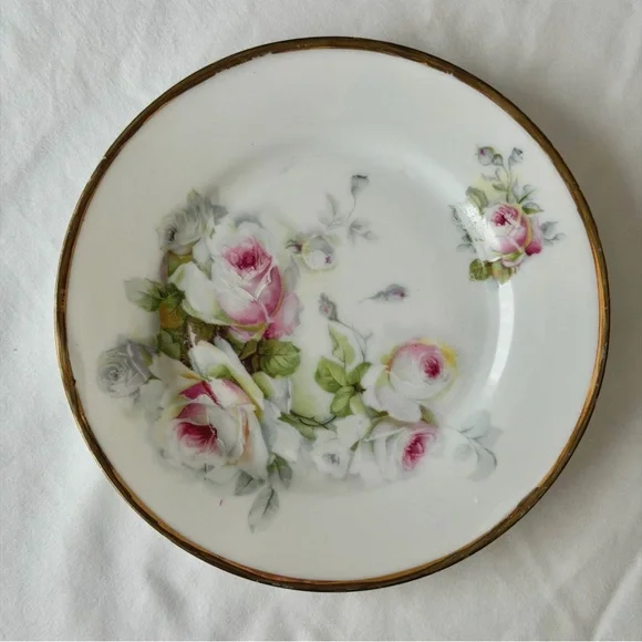 Antique Porcelain White & Gold Trim St P Ilse Cabbage Rose Kitchen Display Plate