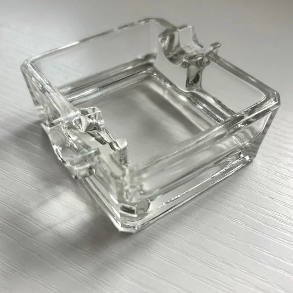 Vintage‎ Clear Mini Small Glass Ashtray Pressed Square  Heavy Retro MCM