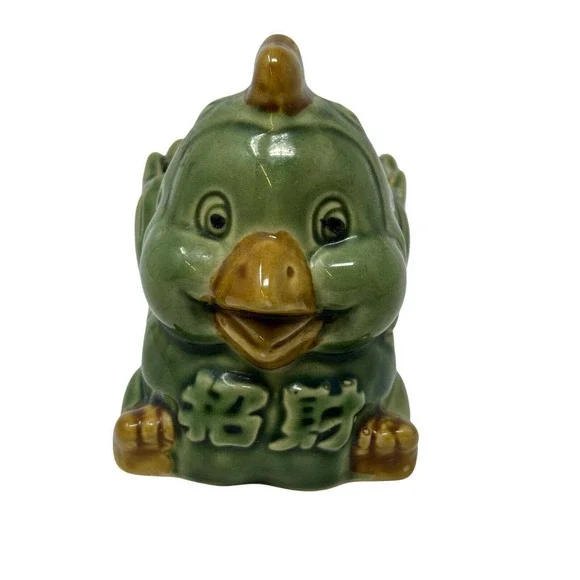 Vintage‎ Green Glazed Ceramic Pottery Duck Planter Retro