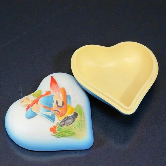 Vintage Anri Italy Heart Shaped Lidded Trinket Box Signed Blue Italian Decor VTG