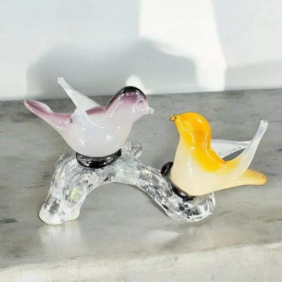 Venetian Italian Glass Love Birds Figurine Decor Opaline‎ Glass Hand Made AS IS