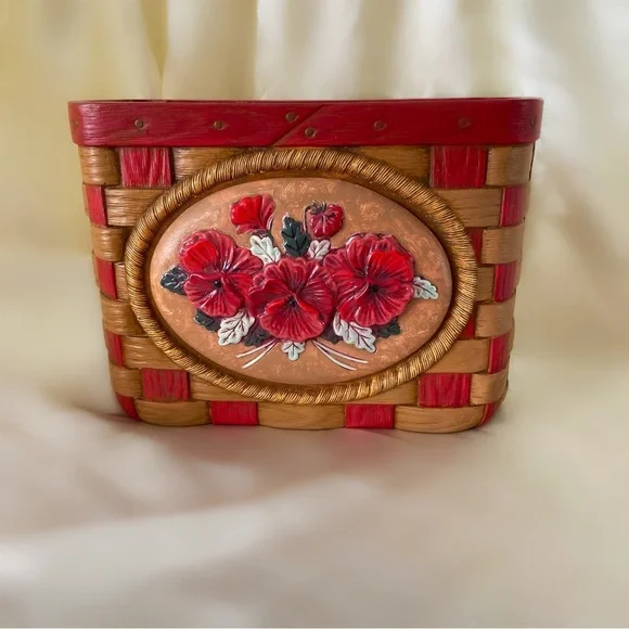Vintage 70s ceramic floral planter basket holder home decor container