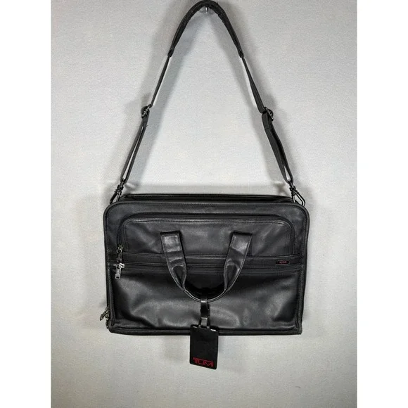 Tumi Alpha Leather Expandable Organizer Briefcase Black 96011D4 Laptop Bag Mens
