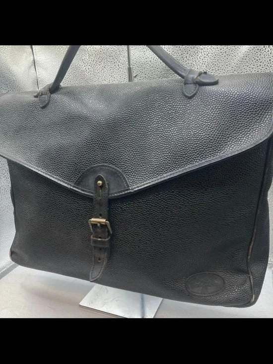 Mulberry Black Textured Leather Briefcase with Buckle