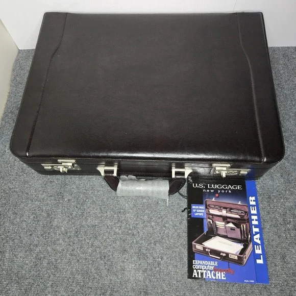 NWT U.S. Luggage New York Brown‎ Leather Briefcase #488-2 W/ Shoulder Strap FLAW