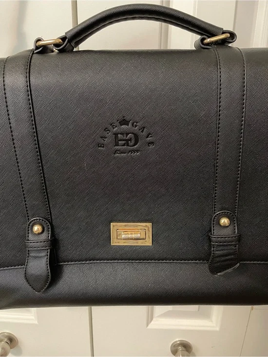 Black Faux Leather Briefcase Messenger Bag with Strap