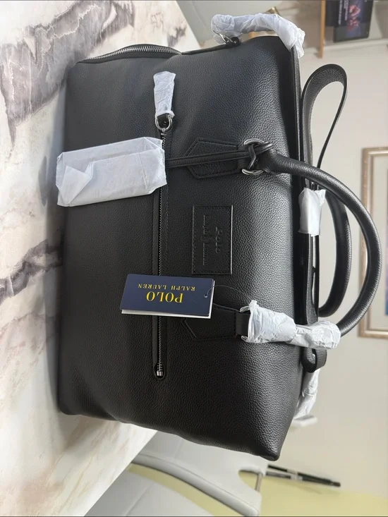 Polo by Ralph Lauren Black Pebbled Leather Travel Briefcase