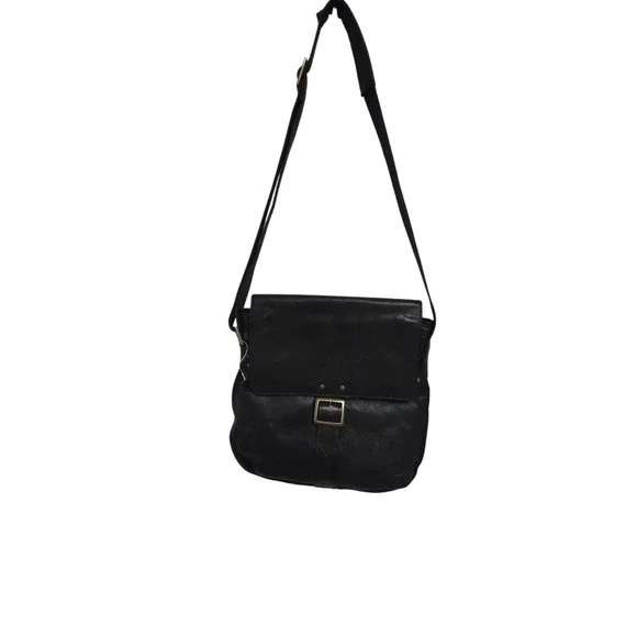 Leather Messenger Bag Crossbody Shoulder Bag‎ Buckle Flap Black