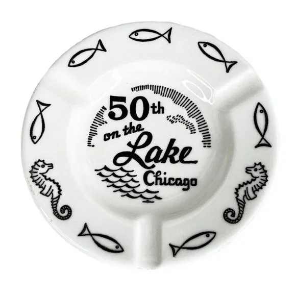 50th On The Lake Chicago‎ Ashtray Royal China Black White Nautical Souvenir USA