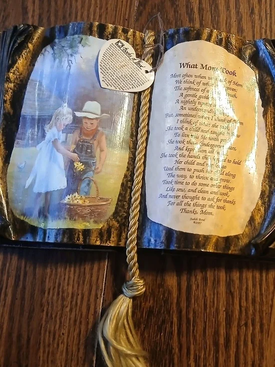 Vintage 1987 Judith Bond “What Mom Took” Books of Love Mom Poem Decor w/ Wooden