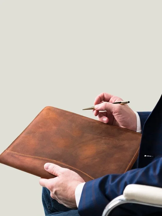 Atelier Pegai Cognac Full Grain Leather A4 Portfolio Padfolio