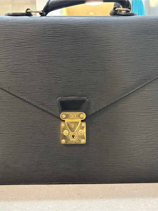Louis Vuitton Black Epi Leather Briefcase with Gold-Tone Lock