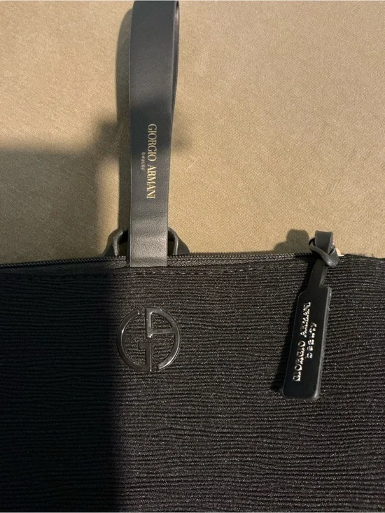 Giorgio Armani Black Textured Men's Tote with Logo Tag