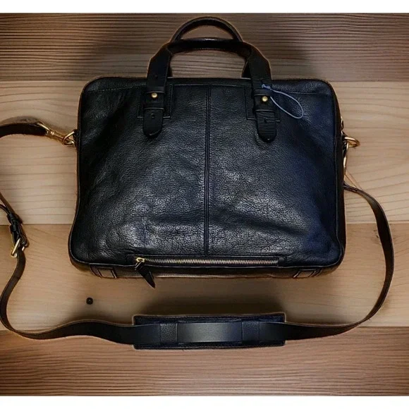 Cole Haan Black Pebbled Leather Laptop Briefcase Messenger Work Bag 16