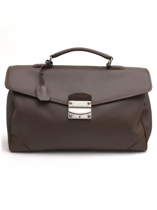 Bvlgari Briefcase Business Leather Dark Brown Mille Righe