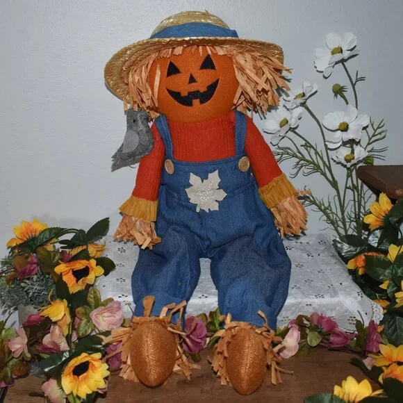 Vintage Jack O Lantern Pumpkin Man Farmer Scarecrow Cottage Farmhouse Fall Decor