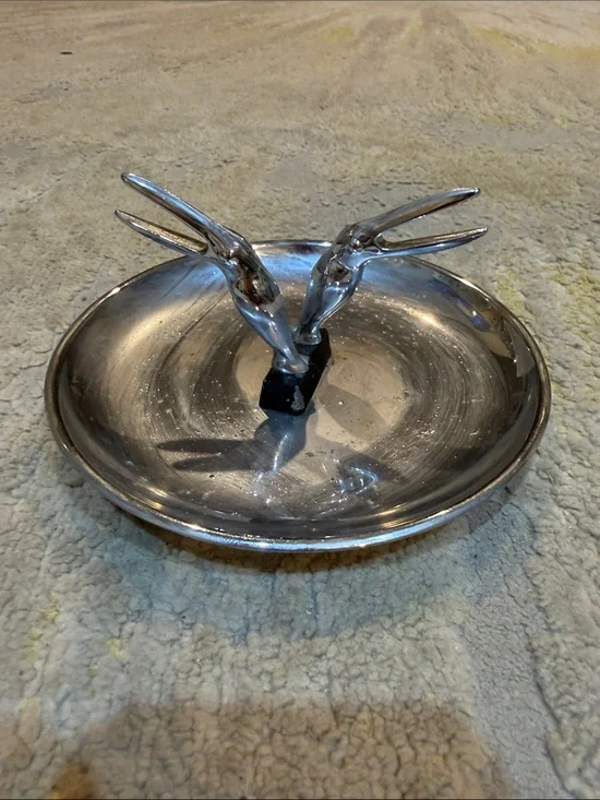 Vintage Hamilton Products Art Deco Chrome Pincherette Ashtray with pelican birds