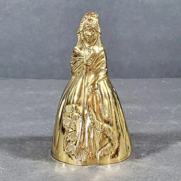 Vintage Colonial Woman Southern Belle Brass Bell, 3.5