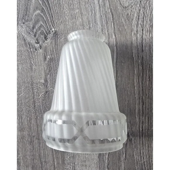 Vintage Art Deco Frosted Swirll Glass Light Lamp Shade Ribbed Flared 2” Fitter