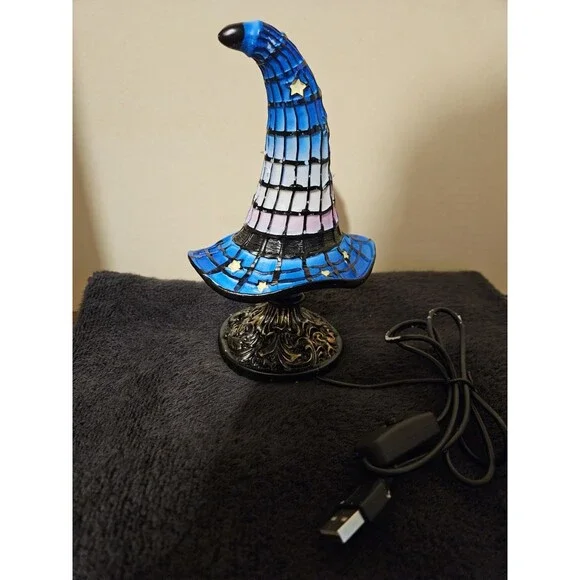 Witch Hat Stained Glass Like Lamp Halloween Decor Viral New in Box