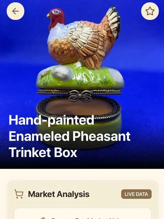 VTG! Hand-painted Enameled Pheasant Ceramic Hinged Trinket Box ~2.5' x 2