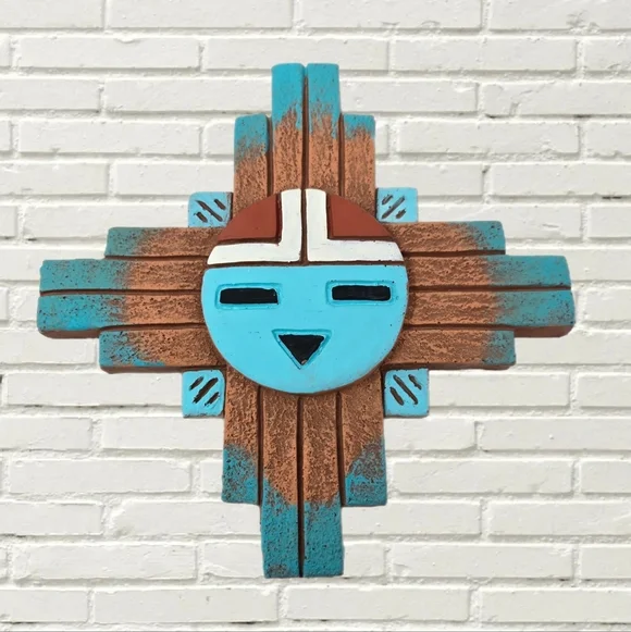 Leonard Jaramillo Hopi Sun God Pottery Wall Art Hand Made & Painted Mexico