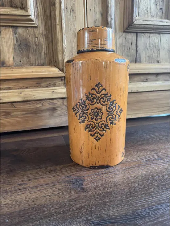 Hobby Lobby | Orange - Brown Distressed Decorative Canister | Large | 1083