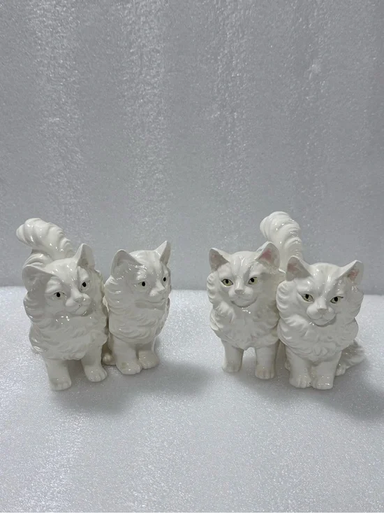 Two Vintage White Persian Cat Ceramic Figurines