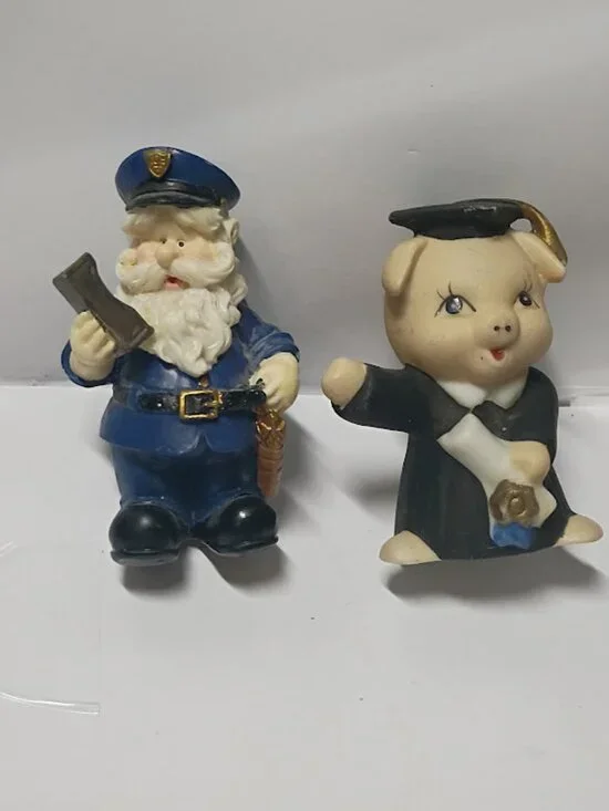 Vintage 1988 Enesco porcelain pig & Santa Claus police man Resin 2.75
