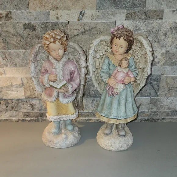 Victorian Style Girl Angels  Figurines with Book and Doll