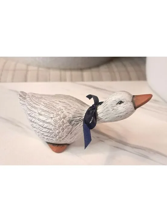 Vintage Hand-Painted Small Ceramic Blue Bow Goose 5