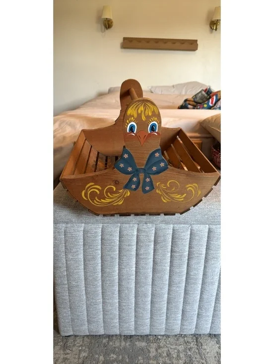 Vintage Hand Painted Wooden Duck Basket