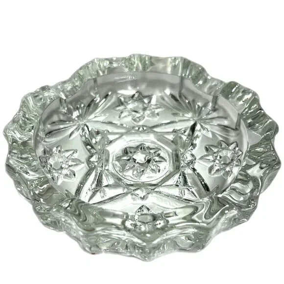 Vintage Anchor Hocking EAPC Star & Fan Glass Ashtray 4.25