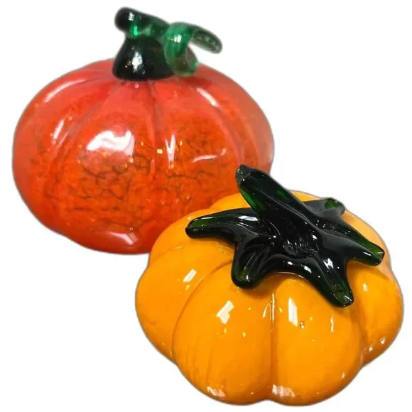 Signed Hand Blown Art Glass Pumpkin Set Meltingpot 2003 Fall Decor