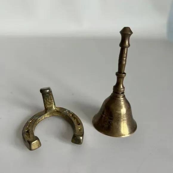Vintage Brass Horseshoe Bell Wall Mount Door Shopkeepers Good Luck Equestrian