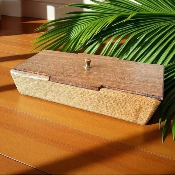 Handcrafted Wooden Trinket Box with Brass Knob – Artist Marked