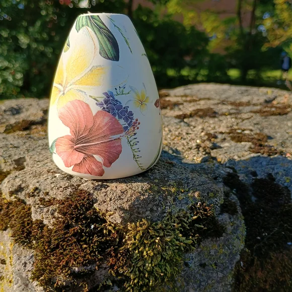 Small teardrop shaped floral print vase or candlestick holder, cottage core vibe