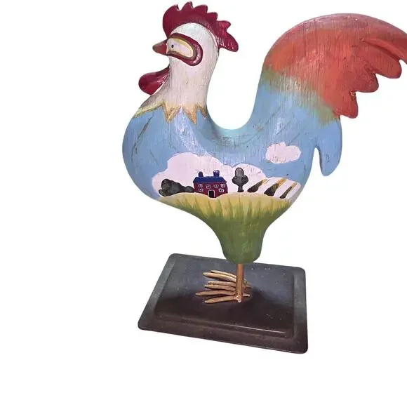 VINTAGE HAND CRAFTED FOLK ART ROOSTER FIGURINE  RUSS & BERRIE