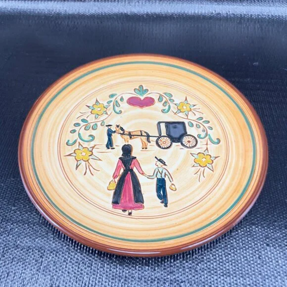 Pennsbury Pottery Farm‎ Folk Art Scene Hand Painted 8inch Round Plate Dish VTG