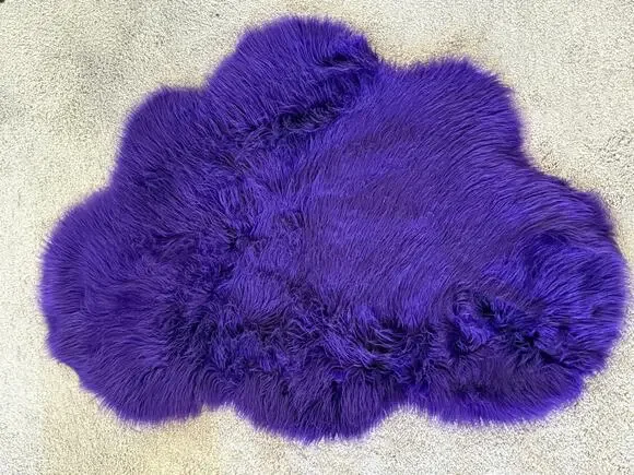 Vibrant Purple Cloud Shaped Faux Fur Fluffy Sheepskin Accent Rug