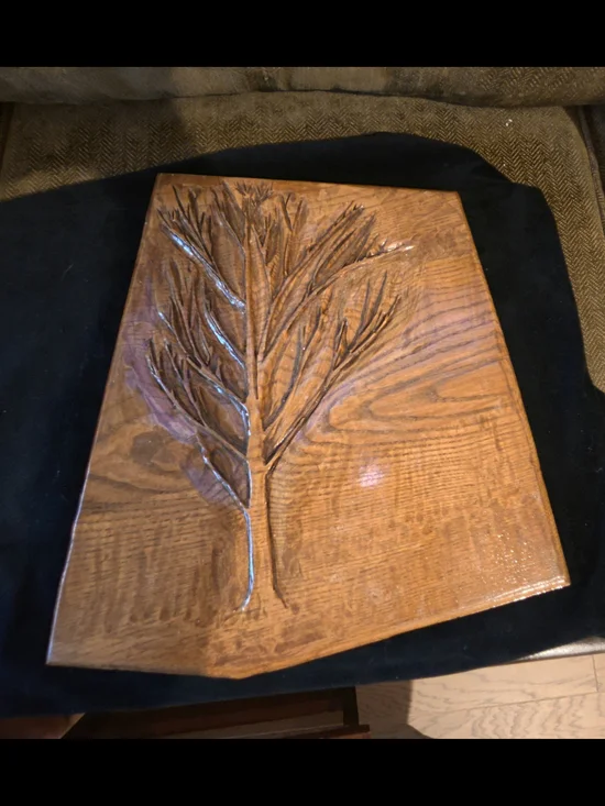 Hand Carved Brown Wood Tree Relief Wall Art Maple