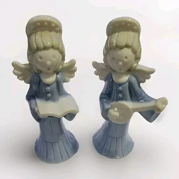 VTG Christmas Singing Choir Angels Inarco Porcelain Blue White 6