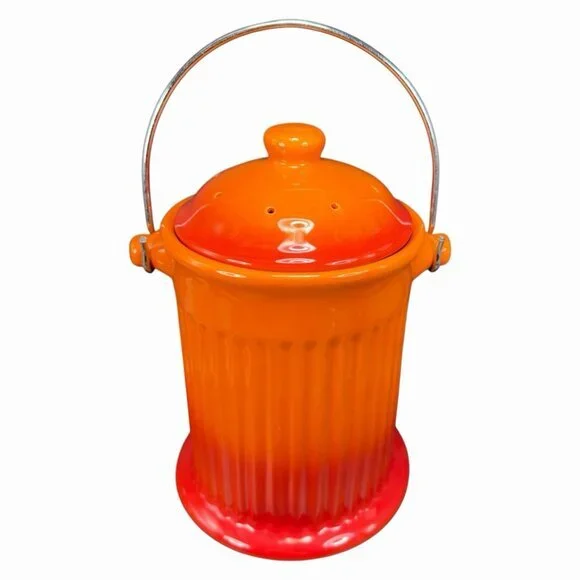 Swiss Pro Ceramic Hydrant Canister Jar‎ Cookie Jar Container Orange Red W Handle