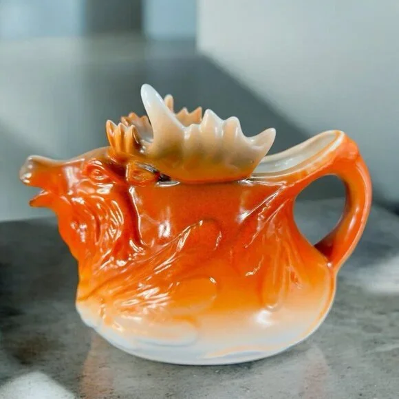 Vintage Pottery Moose Elk Shaped Figural Pitcher‎ Carafe Ceramic Decor Large Vtg